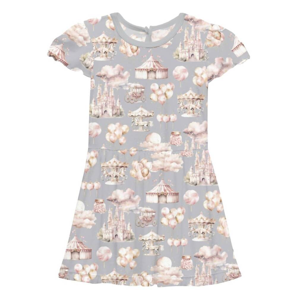 NEW KICKEE girls' flutter sleeve twirl dress in dove princess dreams
